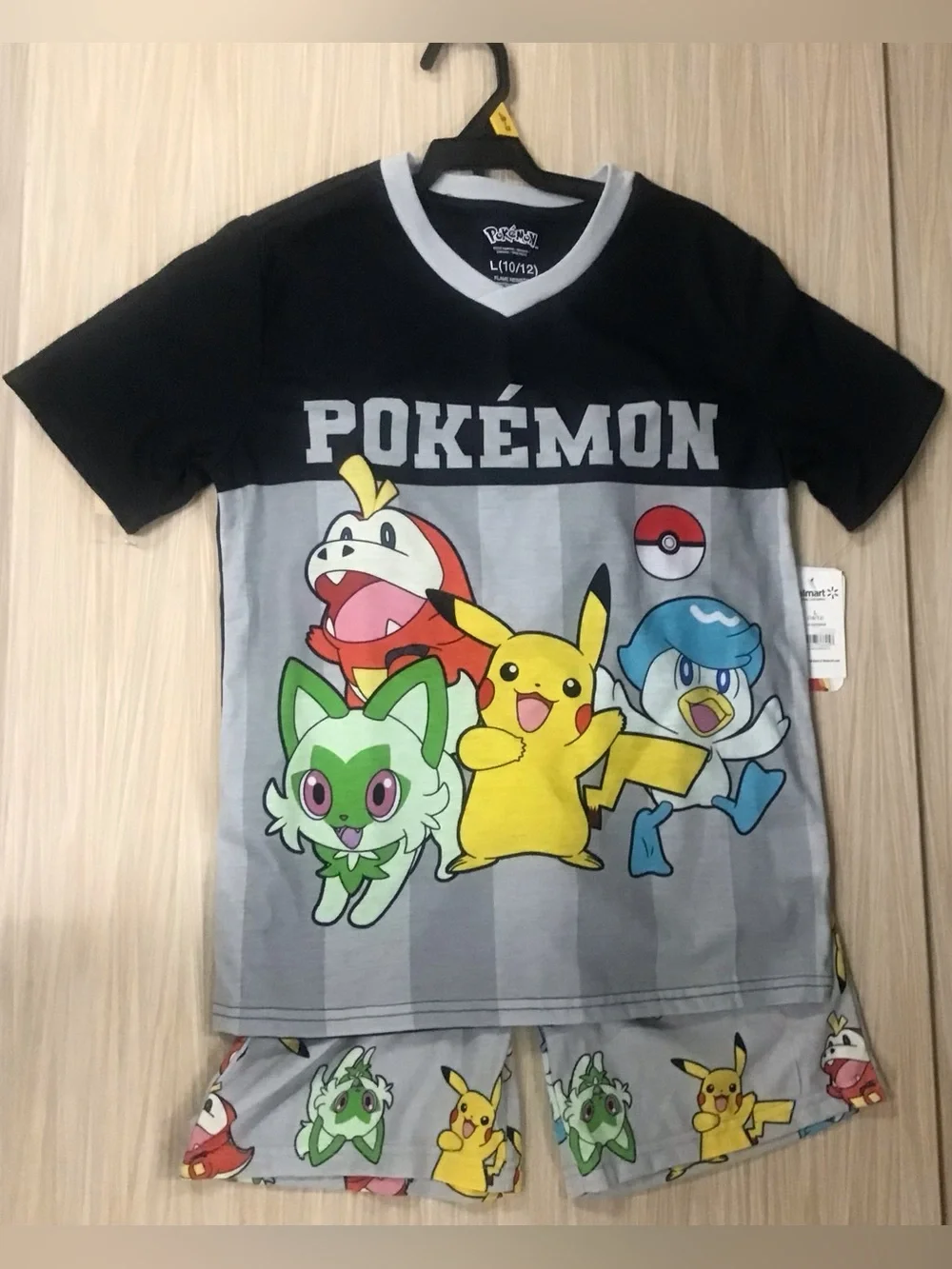Pokemon Boys Short Pajama Set in Black, Gray, Yellow